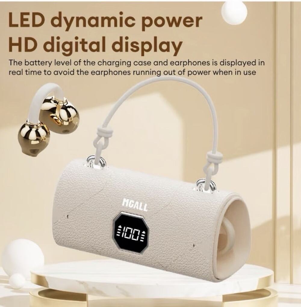 MGALL Bluetooth Wireless Ear-Hook Earbuds (Double) w/Mic LED Case Noise Cancel